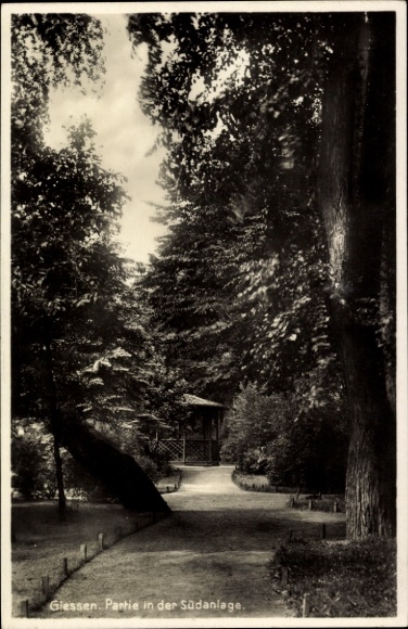 Postcard Giessen Gießen an der Lahn Hesse, garden, path, trees, pavilion