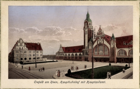 Ak Krefeld am Niederrhein, Hauptbahnhof mit Hauptzollamt