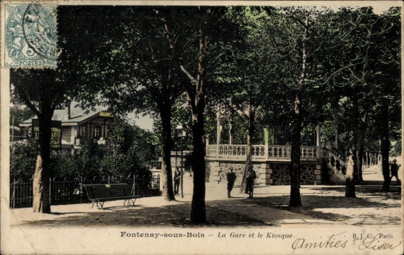 Postcard Fontenay sous Bois Val de Marne, Gare, Kiosque