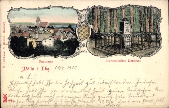 Postcard Mölln in the Duchy of Lauenburg, Panorama of Hanseatic Monument,