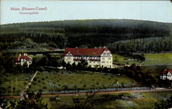 Postcard Helsa in Hesse, convalescent home, panorama of the village