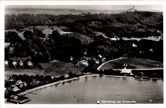 Postcard Herrsching am Ammersee, aerial photograph