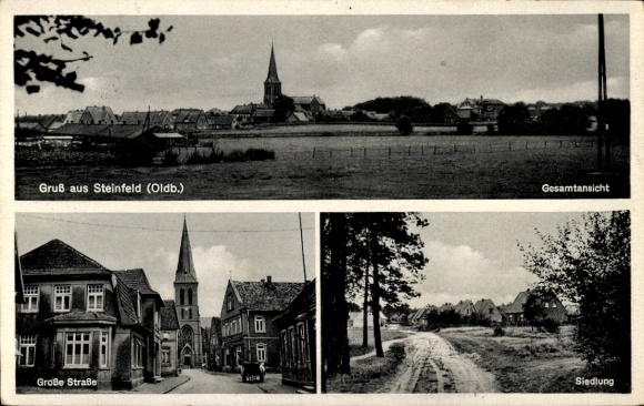 Ak Steinfeld in Oldenburg, Große Straße, nederzetting, kerk