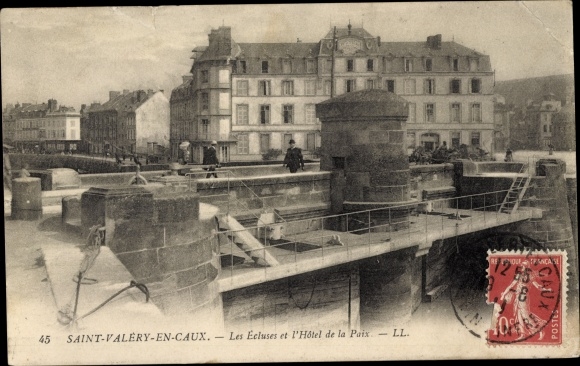Ak Saint Valéry en Caux Seine Maritime, Schleusen, Hotel de la Paix