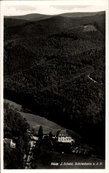 Ak Schriesheim an der Bergstraße, Haus J. Scheid, Fliegeraufnahme