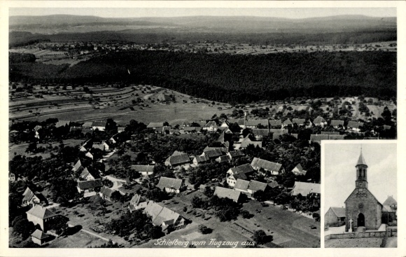 Postcard Schielberg Marxzell in Baden Württemberg, aerial view of houses, church