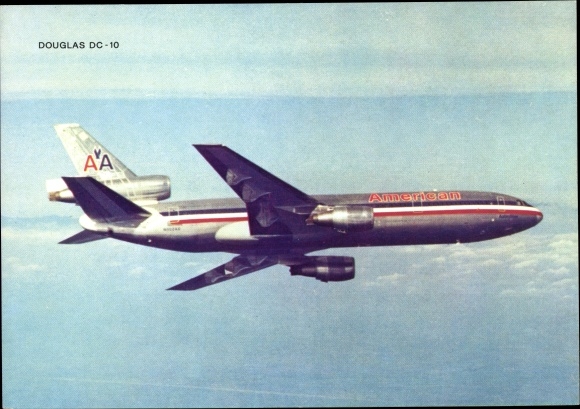 Postcard Douglas DC 10, passenger aircraft, American Airlines