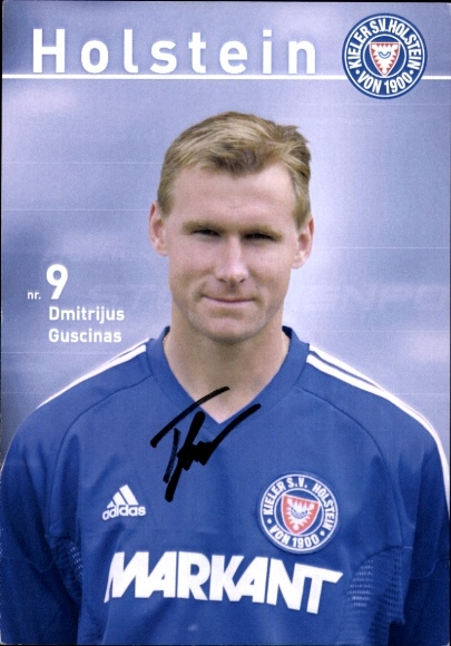 Autograph card footballer Dmitrijus Guscinas, Holstein Kiel, autograph