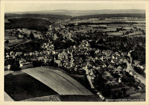 Postcard Obergimpern Bad Rappenau in Kraichgau, aerial view of rural area, many houses