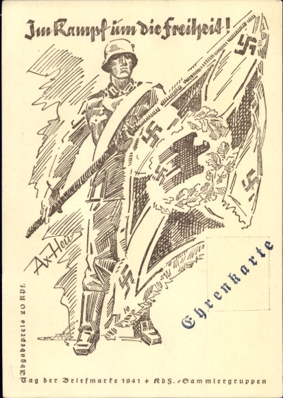 Artist Postcard Axster Heudtlaß, In the fight for freedom, Stamp Day 1941, KdF