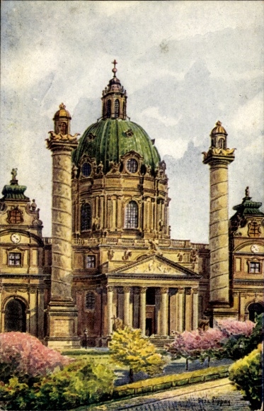 Künstler Ak Lippay, Wien 4 Wieden, Blick auf die Karlskirche