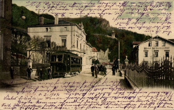 Postcard Idar Oberstein on the Nahe, street section, tram