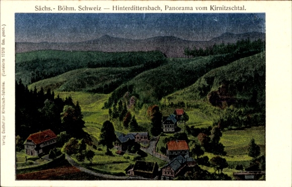 Postcard Zadní Jetřichovice Hinterdittersbach Jetřichovice Dittersbach Reg Aussig, Panorama, Kirnitzschtal