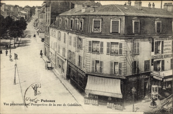 Postcard Puteaux Hauts de Seine, rue de Colombes, grocery store
