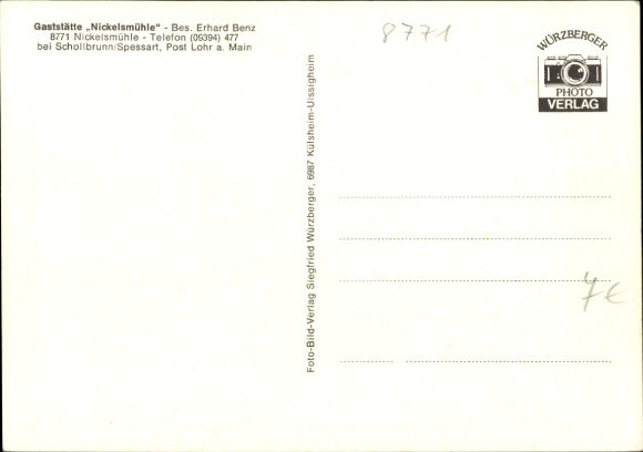 Postcard Schollbrunn in Spessart Lower Franconia, Restaurant Nickelsmühle