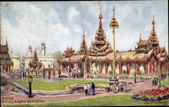 Artist Postcard Flower, C., London City, Burma, British Empire Exhibition, Gardens, Temples