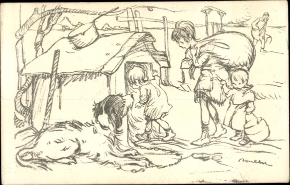 Artist PC Poulbot, Francisque, Children move into a kennel