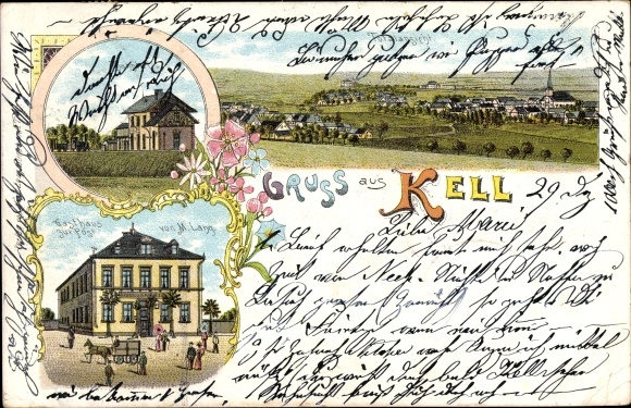 Chromo-Litho Kell Rhineland Palatinate, Inn zur Post, owner M. Lang, total view