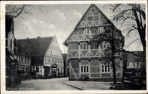 Postcard Jork in the Altes Land, village idyll, half-timbered houses