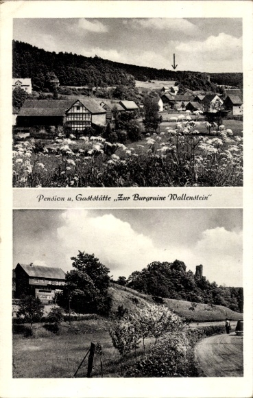 Postcard Wallenstein Knüllwald Hessen, Pension Gaststätte Zur Burgruine Wallenstein