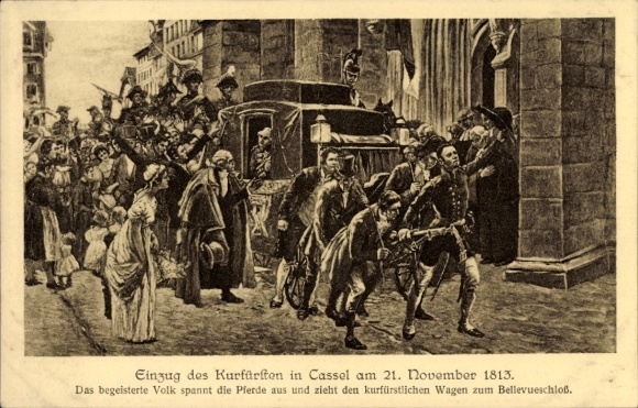 Ak Kassel, Hundertjahrfeier der Befreiung Kurhessens, Einzug des Kurfürsten 1813, Kutsche