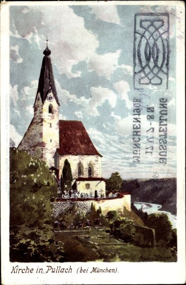 Kunstenaar litho Diemer, Zeno, Pullach in Beieren, kerk