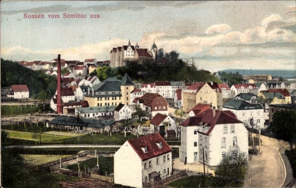 Postcard Nossen in Saxony, city view of seminar, castle, houses, bricks