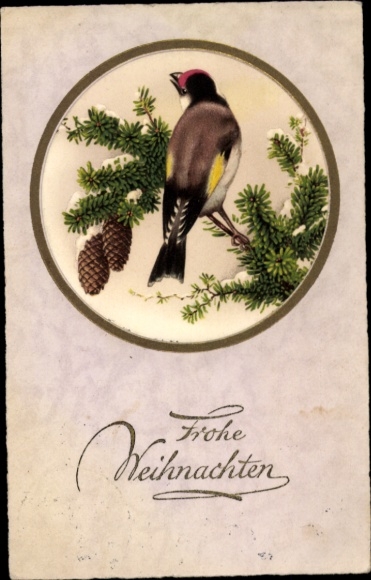Embossed PC Congratulations Christmas, bird on the Christmas tree