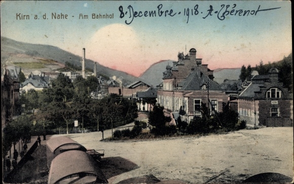 Ak Kirn an der Nahe in Rheinland Pfalz, Am Bahnhof, Bauwagen