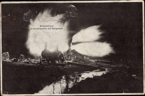PC Hamburg Bergedorf Neuengamme, natural gas fire 1910, night