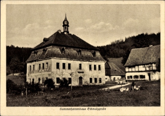 Ak Schmalzgrube Jöhstadt im Erzgebirge Sachsen, Hammerherrenhaus, Hof