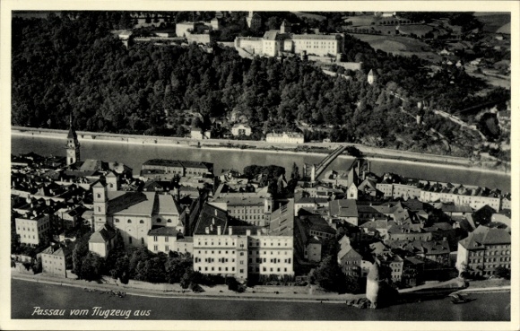 Postcard Passau in Lower Bavaria, aerial photograph