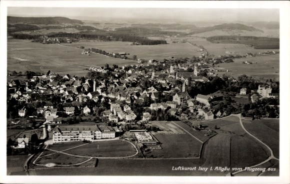 Postcard Isny im Allgäu, aerial photograph