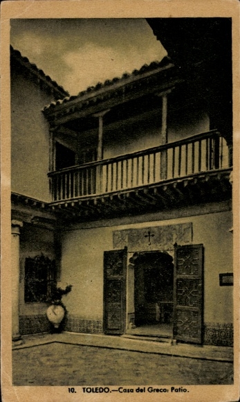 Ak Toledo Kastilien La Mancha Spanien,  Casa del Greco, Patio, Schwarz-Weiß-Foto