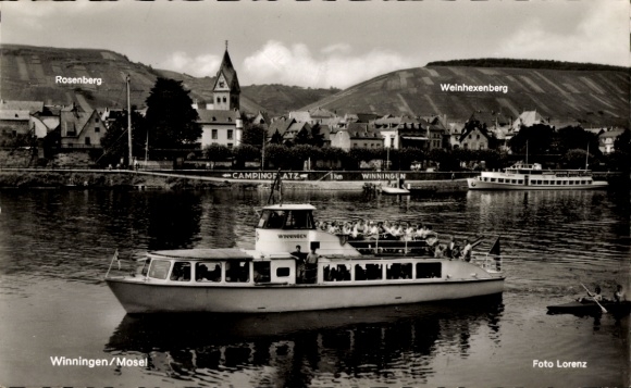 Postcard Winningen on the Mosel, water bus Winningen, Rosenberg, Weinhexenberg