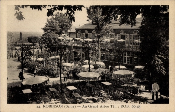 Postcard Le Plessis Robinson Hauts de Seine, Restaurant Au Grand Arbre, terraces, many tables, garden