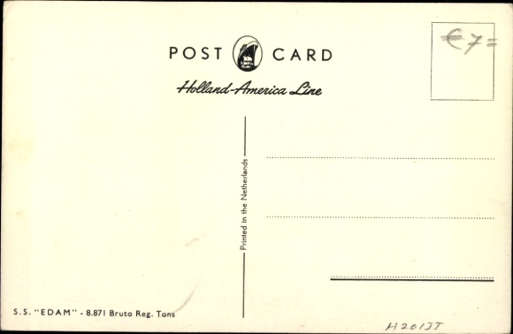 Postcard steamer SS Edam leaves the port, Holland Amerika Line