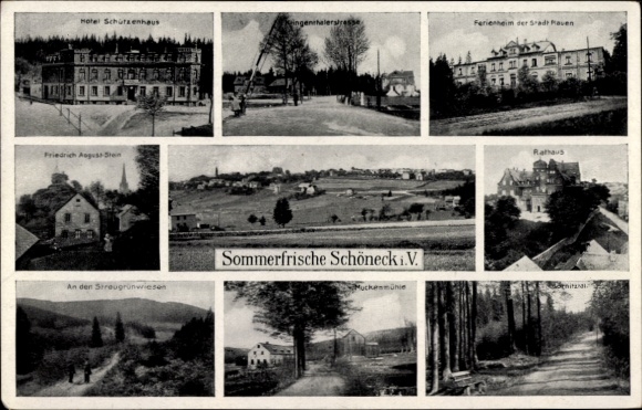 Ak Schöneck im Vogtland Sachsen, Hotel Schützenhaus, Ferienheim, Muckenmühle, Friedrich August Stein