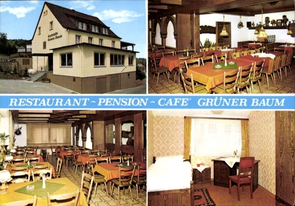 Ansichtkaart Roßbach Schadensbach im Spessart, Pension Grüner Baum, eigenaar Roland Schnatz