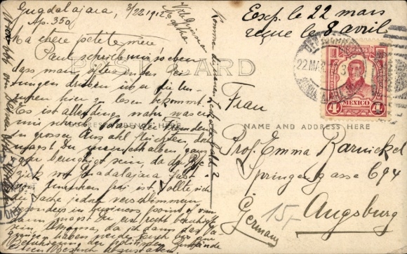 Postcard Mexico, man with gun, rocks