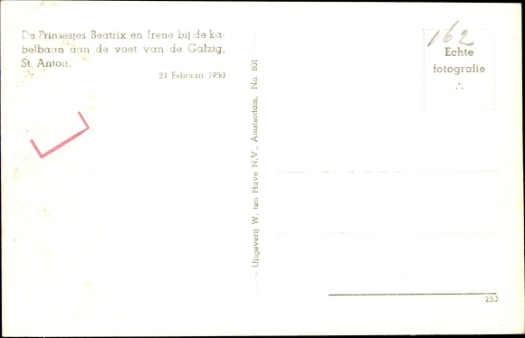 Postcard Dutch royal family, Princesses Beatrix and Irene go skiing, St. Anton