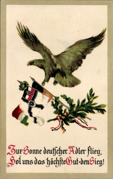 Postcard Eagle, Flags, To the sun German eagle flies...