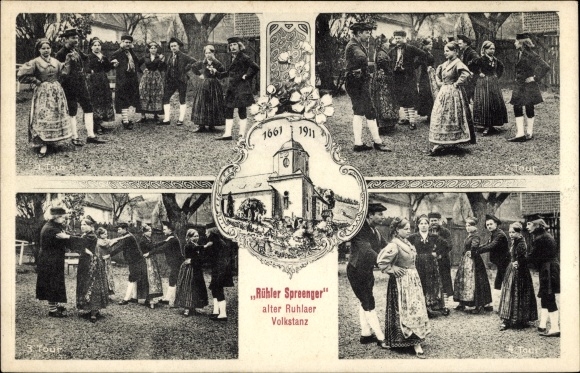 Ak Ruhla in Thüringen, Rühler Spreenger, Volkstanz, Heimatfest, 250 Jahrfeier Konkordiakirche 1911