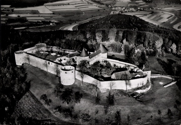 Postcard Breitenbach am Herzberg, Burg Herzberg, aerial photograph