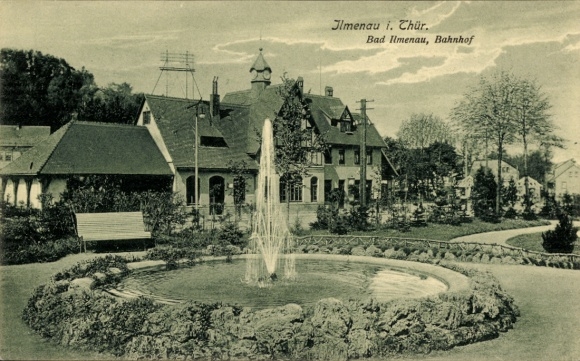 Ilmenau in Thuringia, train station, fountain