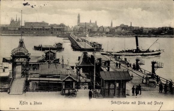 Ak Deutz Köln am Rhein, Schiffbrücke, Blick auf Deutz, Rhein,  