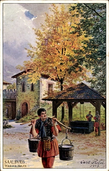 Artist Postcard Bad Homburg vor der Höhe, Roman fort Saalburg, fetching water