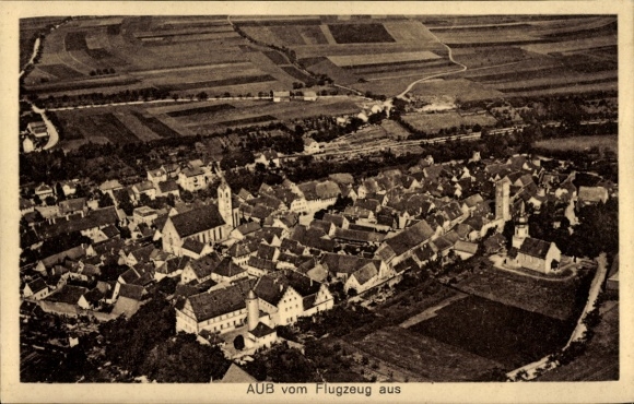 Postcard Aub in Lower Franconia, aerial photograph