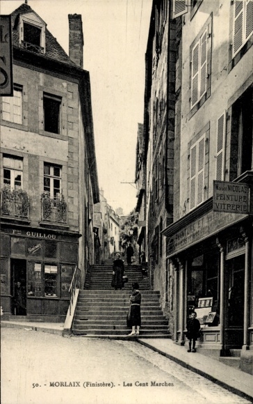 PC Morlaix Finistère, Les Cent Marches, GUILLOU, NICOLAS, architecture, steps, old buildings