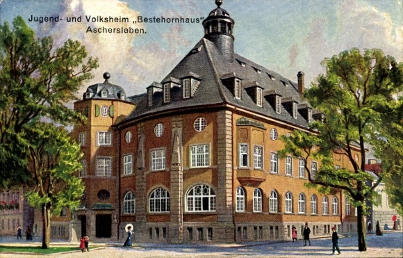 Ak Aschersleben im Salzlandkreis, Jugend- und Volksheim, Bestehornhaus, architektonisches Gebäude